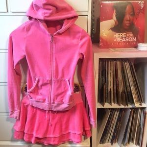 Rare Vintage Juicy Couture Hoodie Skirt Set Velour Y2k Barbie OG Tracksuit Pink